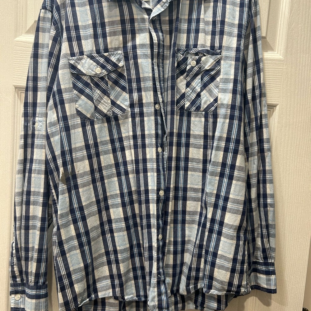 Paper Denim & Cloth Navy and Light Blue Plaid Shirt